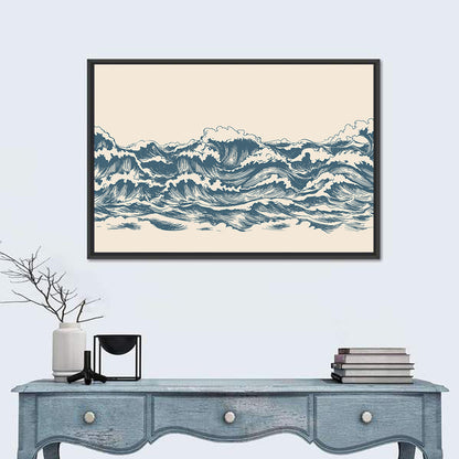 Ink Style Sea Waves Sketch Wall Art