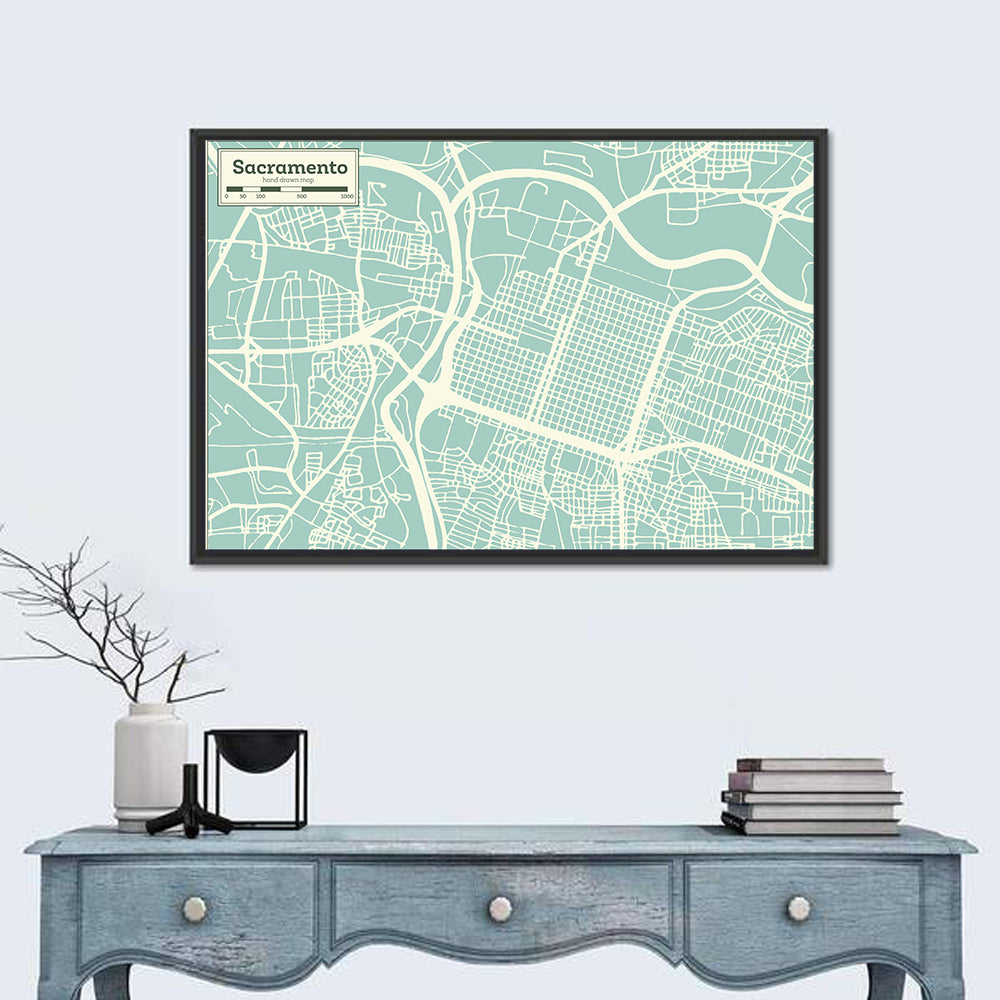 Sacramento River Map Wall Art in a room, landscape