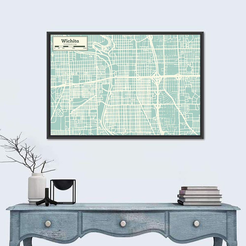 Wichita Kansas Map Wall Art in a room, landscape