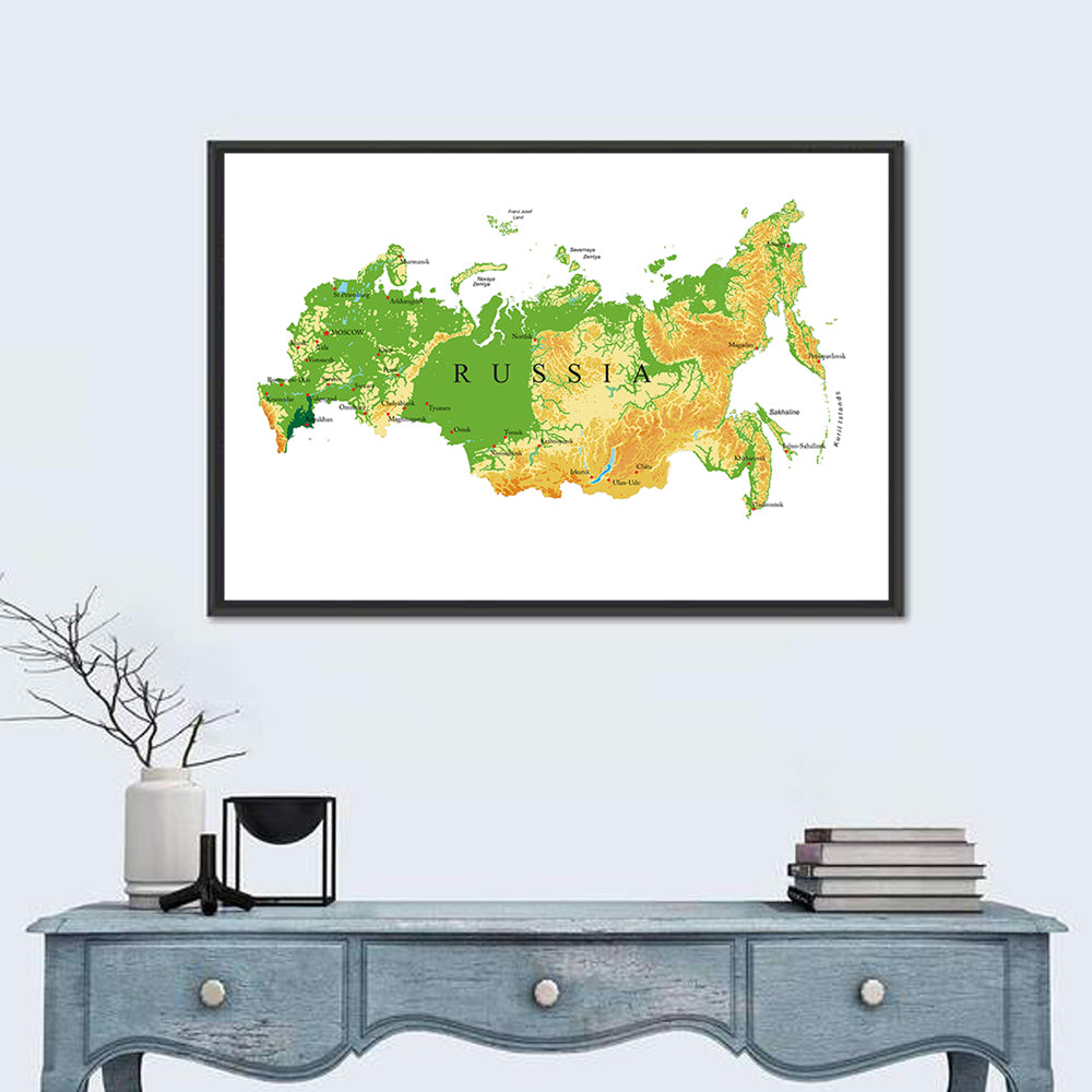 Russia Topographic Relief Map Wall Art