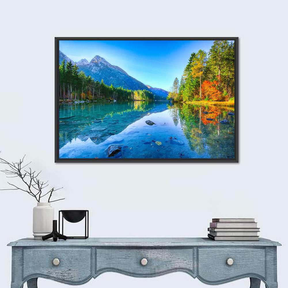 Hintersee Autumn Reflection Wall Art in a room, landscape