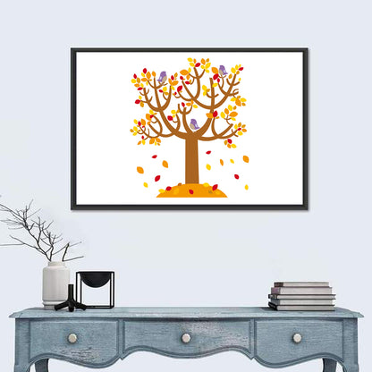 Autumn Tree with Perching Birds Wall Art