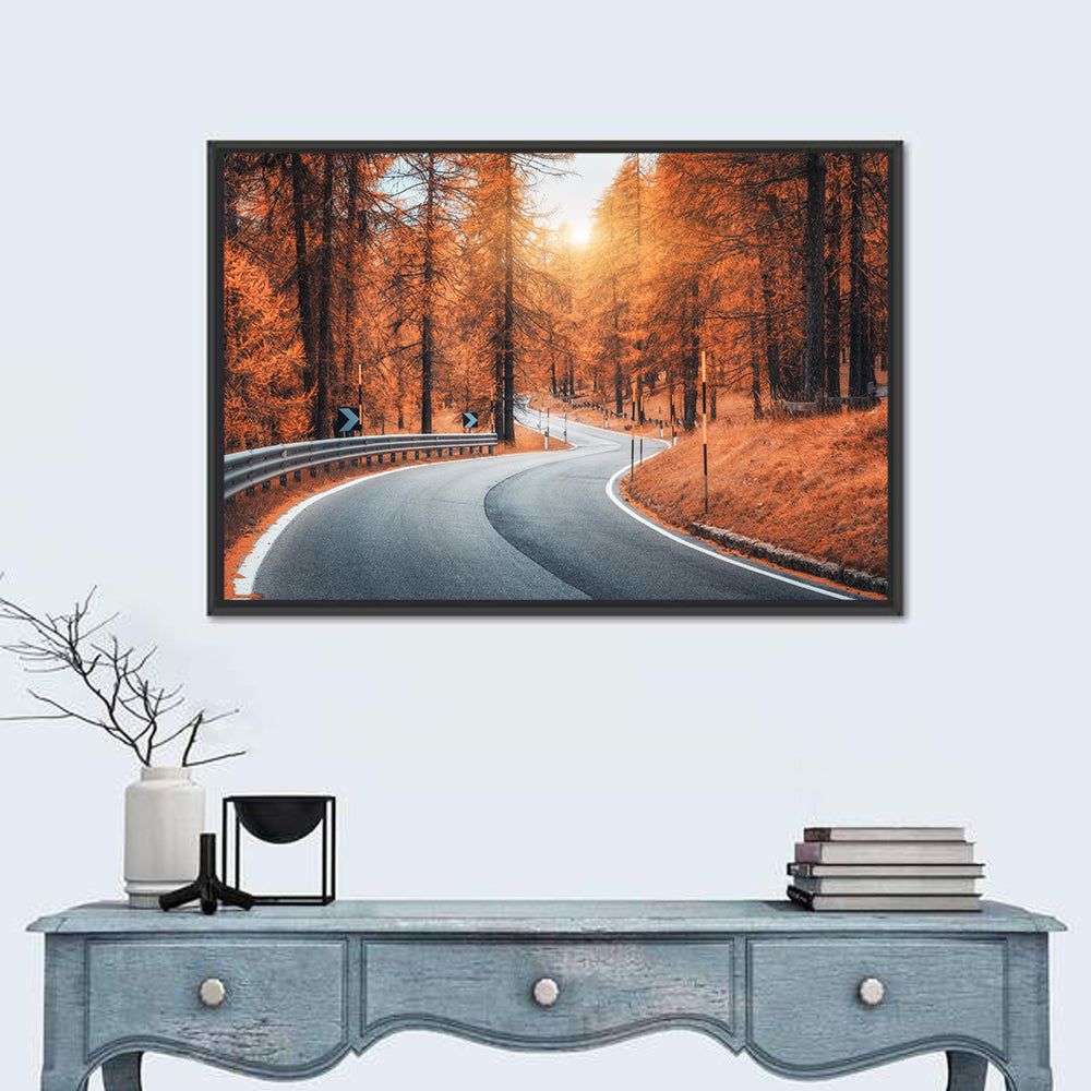 Autumn Road at Sunset Wall Art in a room, landscape