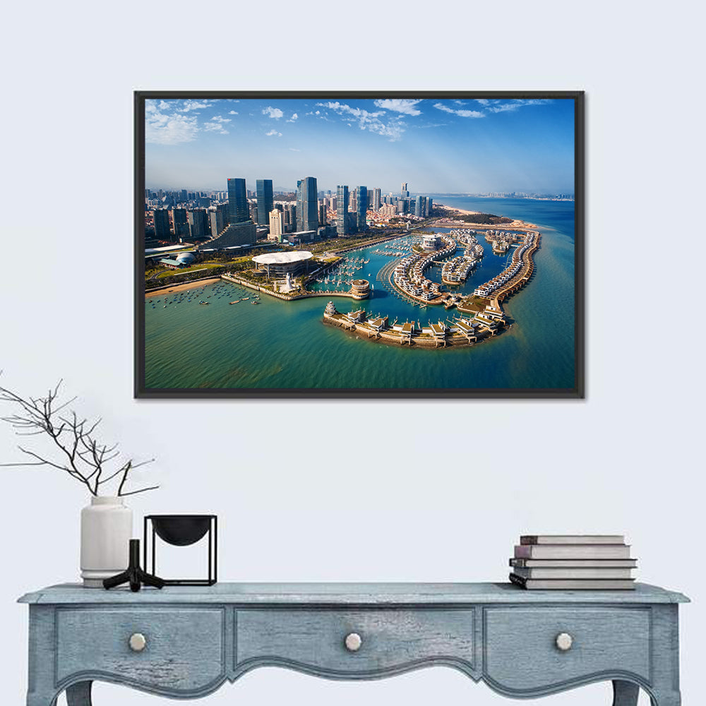 Xiamen Wuyuan Bay Skyline Wall Art in a room, landscape