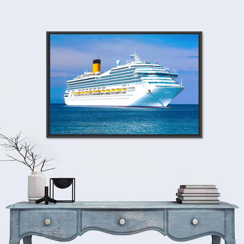 Cruise Liner with Yellow Funnel Wall Art in a room, landscape