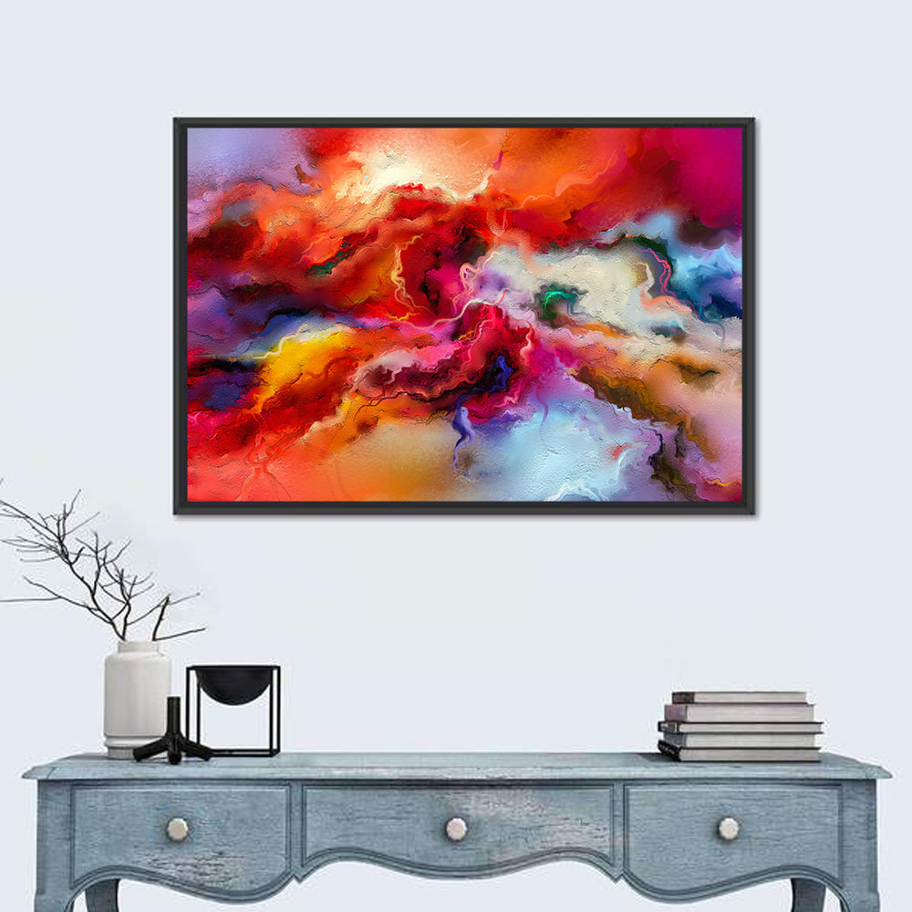 Vibrant Swirl Oil Painting Wall Art in a room, landscape