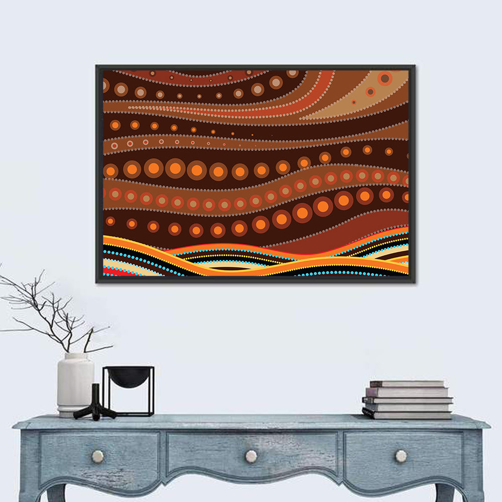 Dotted Wave Vector Illustration Wall Art in a room, landscape