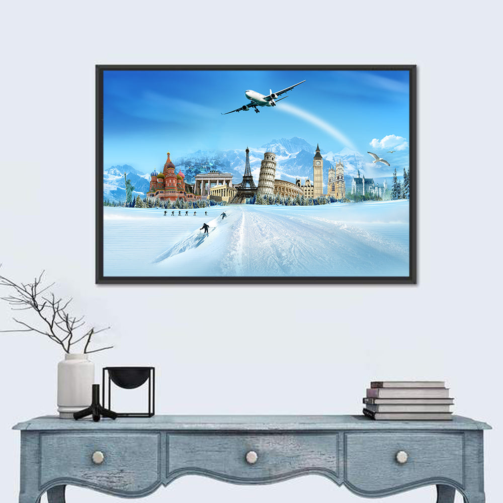 Global Landmarks Collage Wall Art in a room, landscape