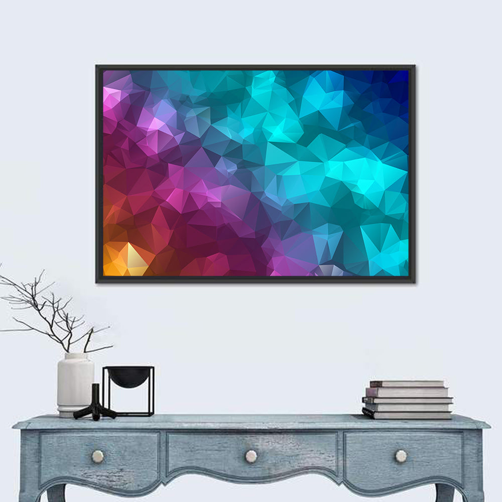 Multicolor Polygon Geometry Wall Art in a room, landscape