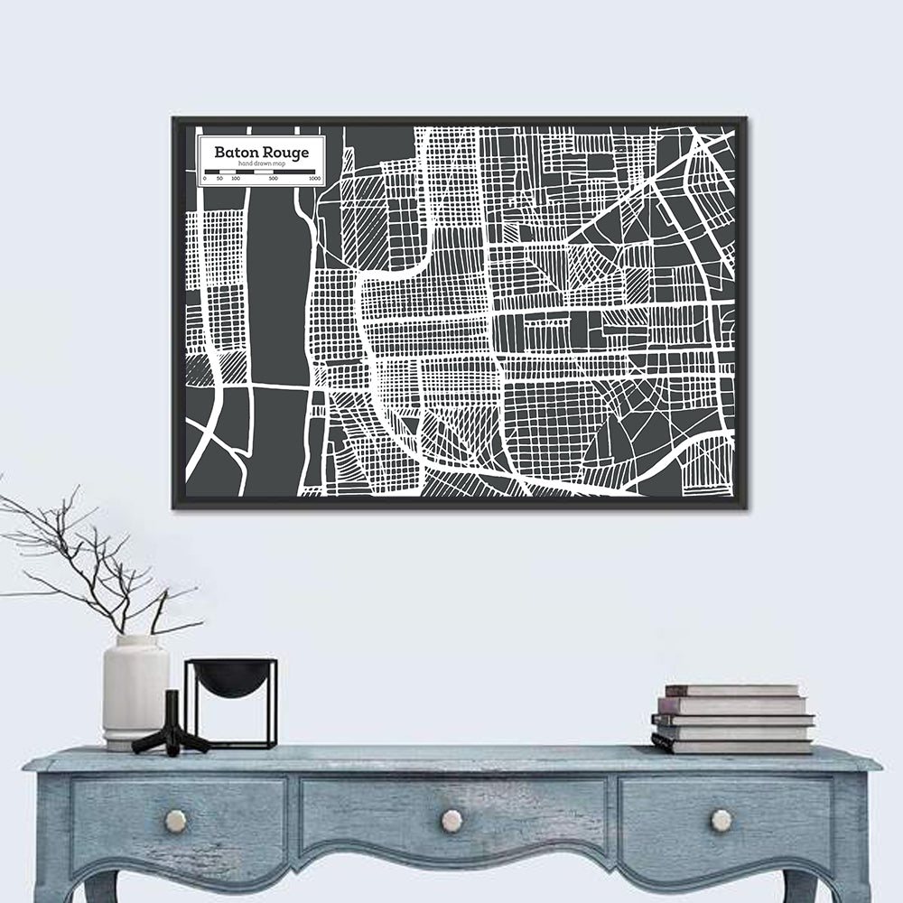 Baton Rouge Street Grid Map Wall Art