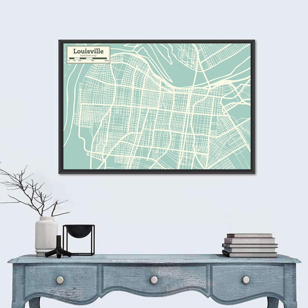Louisville Kentucky Minimalist City Map Wall Art in a room, landscape