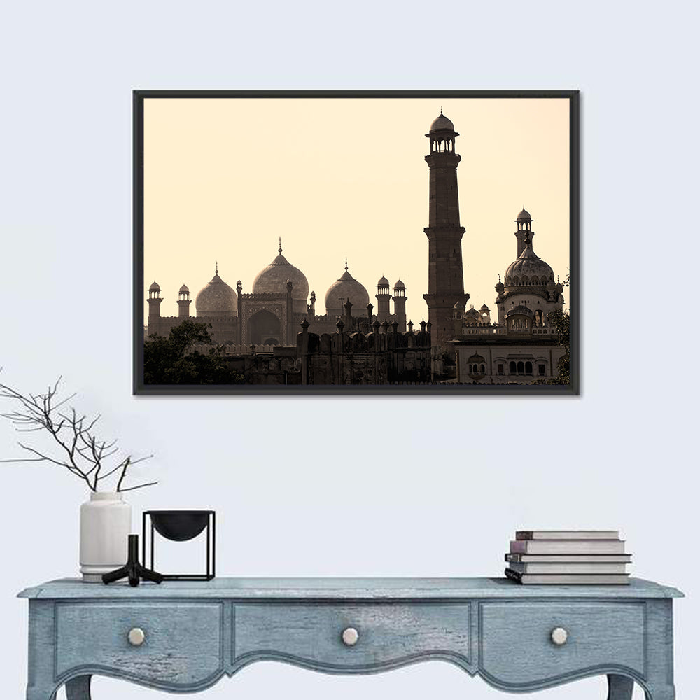 Badshahi Mosque Silhouette Wall Art in a room, landscape
