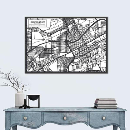 Birmingham Black and White City Map Wall Art