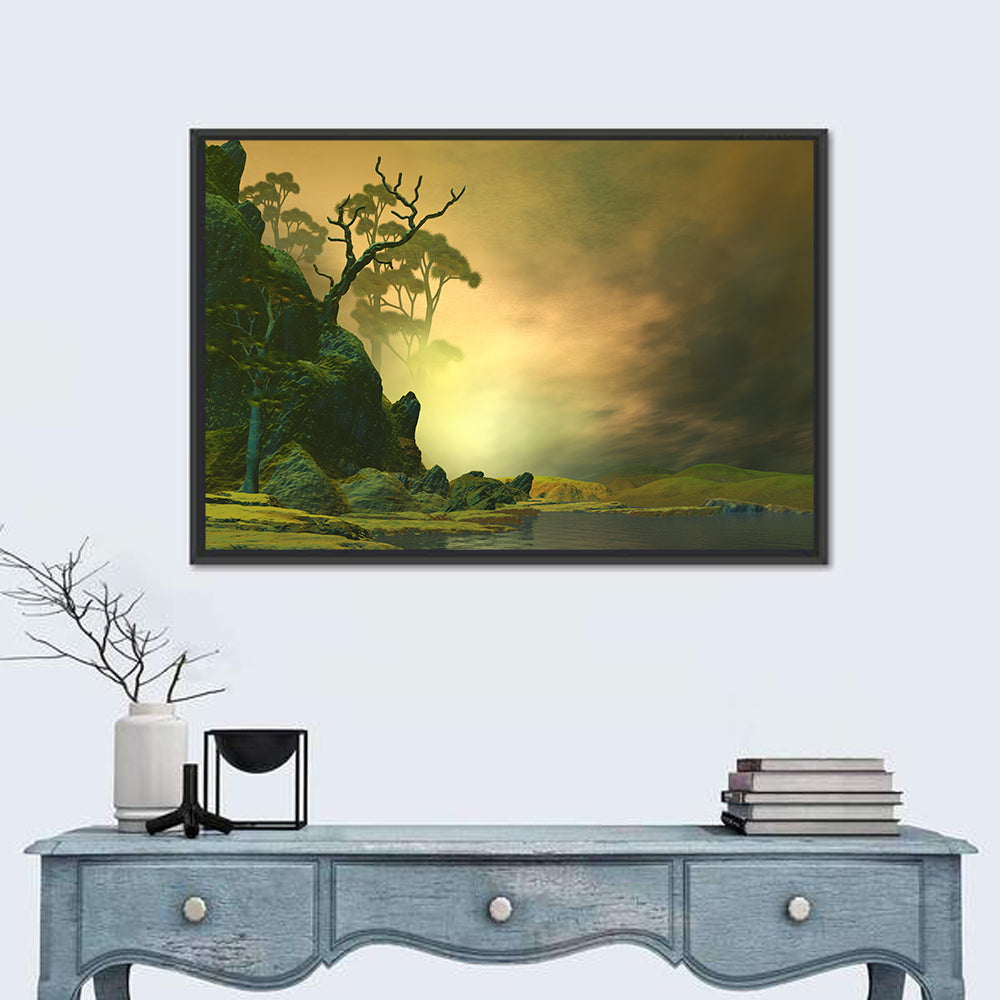 Misty Lake at Dusk Wall Art