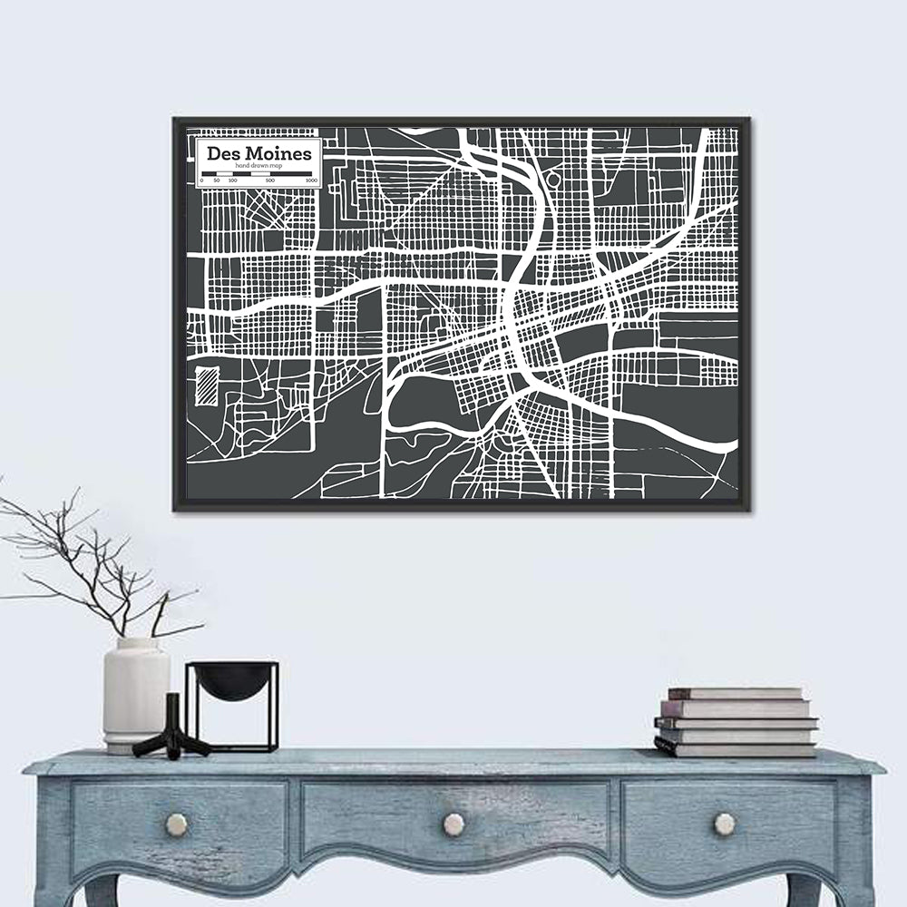 Des Moines Grid Map Wall Art in a room, landscape