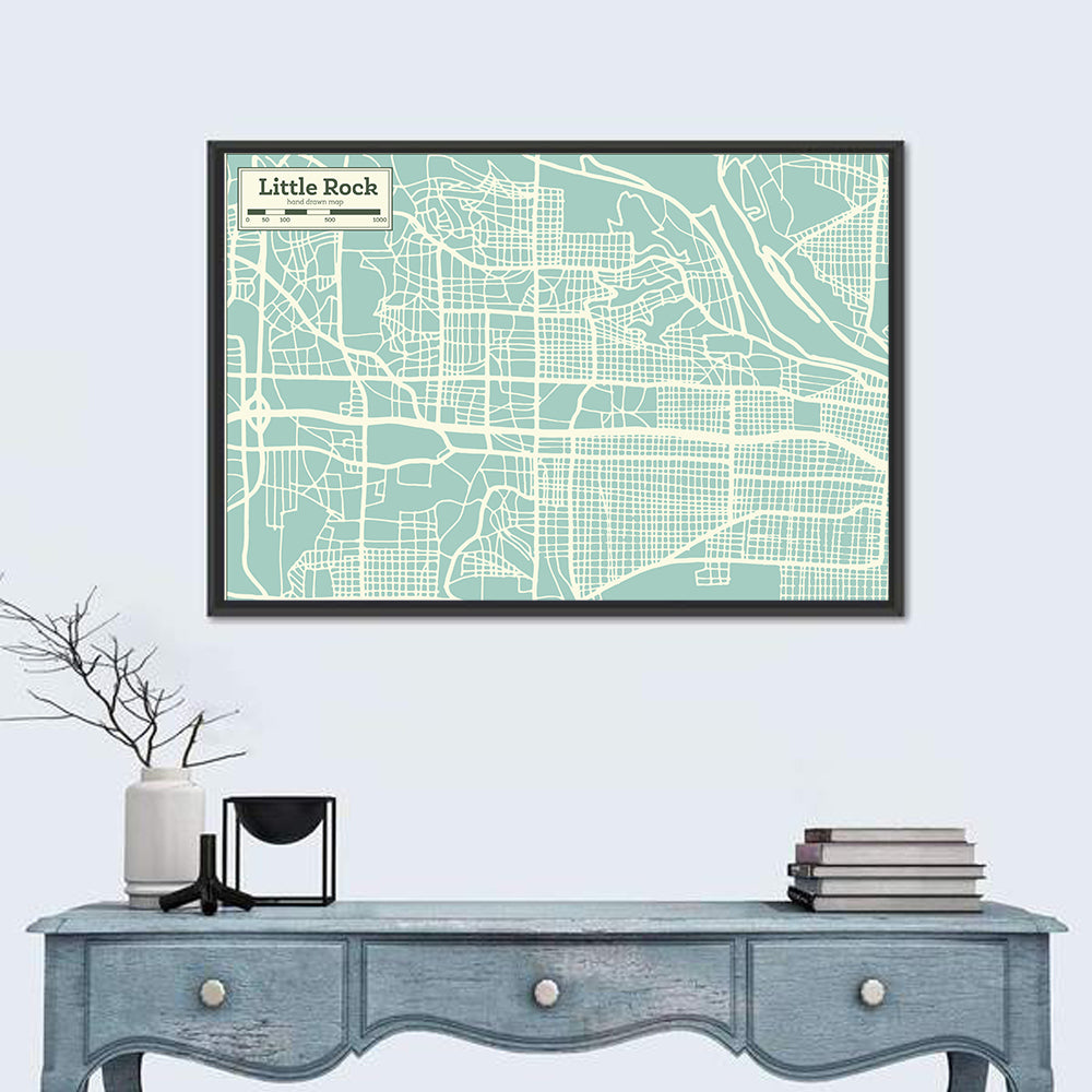 Little Rock Street Grid Map Wall Art in a room, landscape
