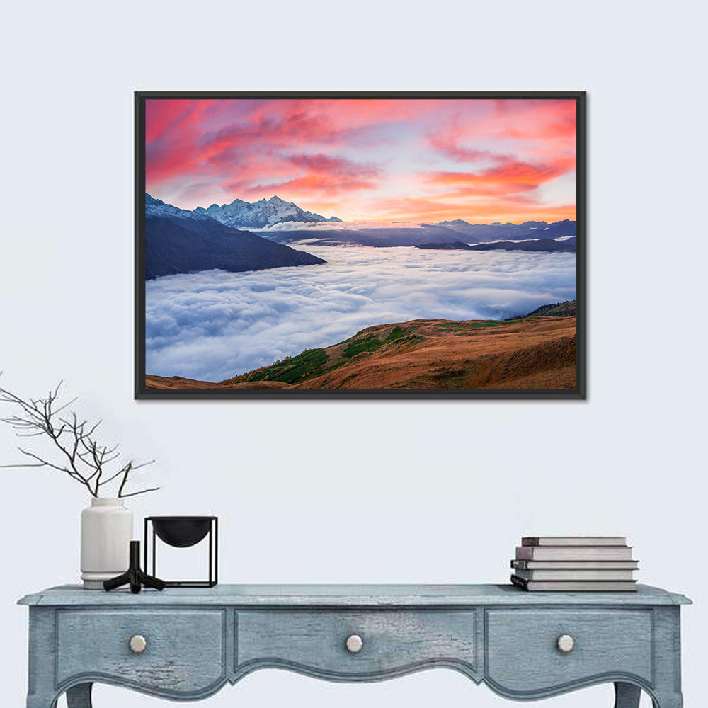 Mt Tetnuld Sunrise Over Clouds Wall Art