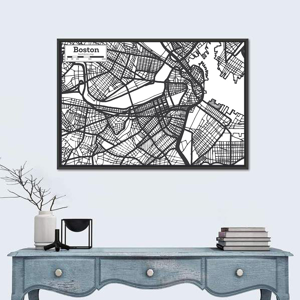 Boston Street Network Map Wall Art in a room, landscape