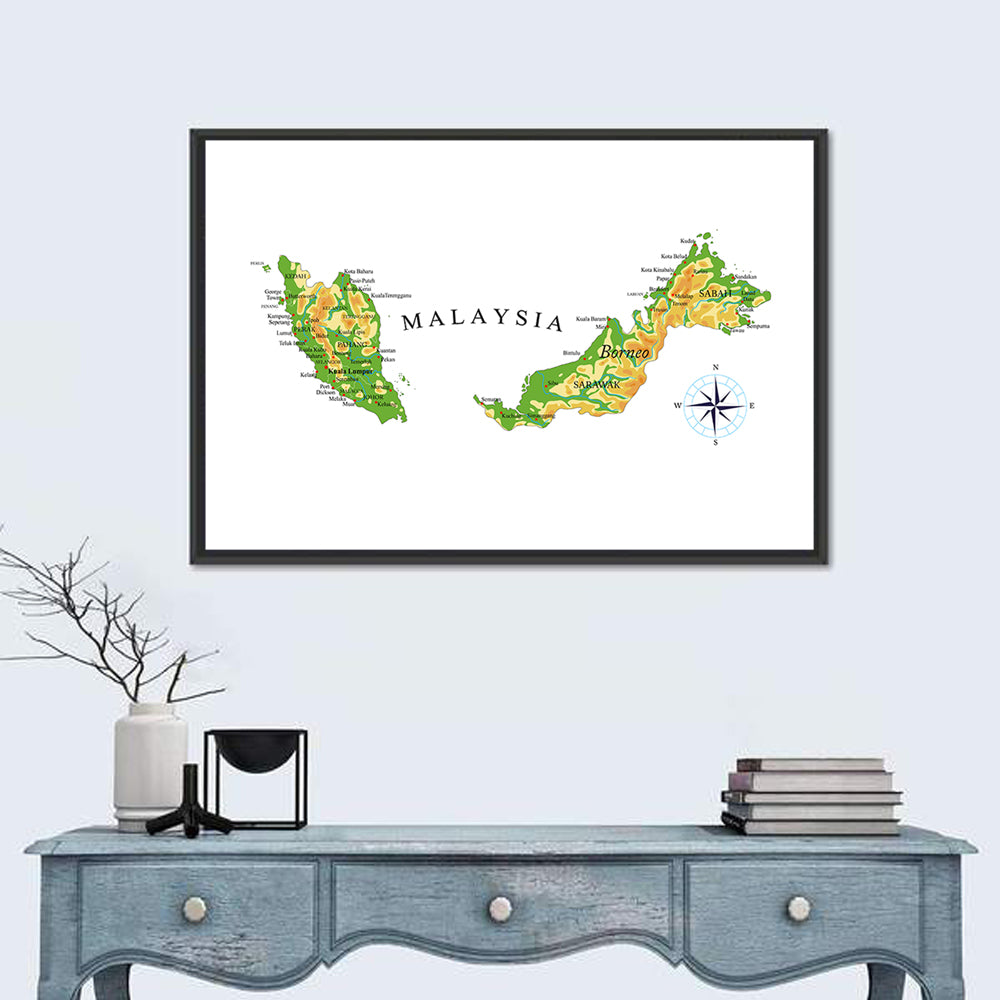 Malaysia Topographic Map Wall Art