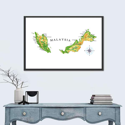 Malaysia Topographic Map Wall Art