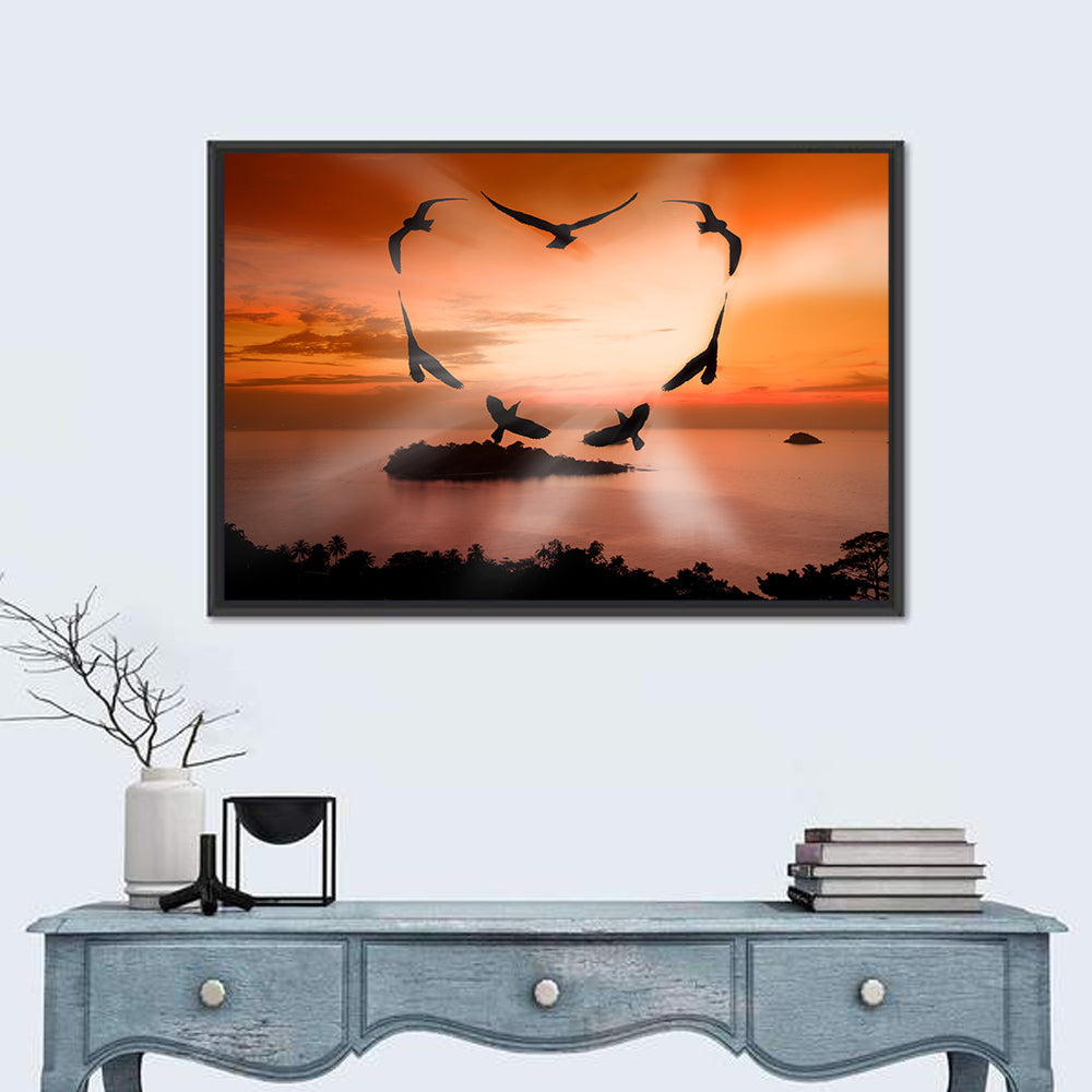 Heart-shaped Birds at Sunset Wall Art