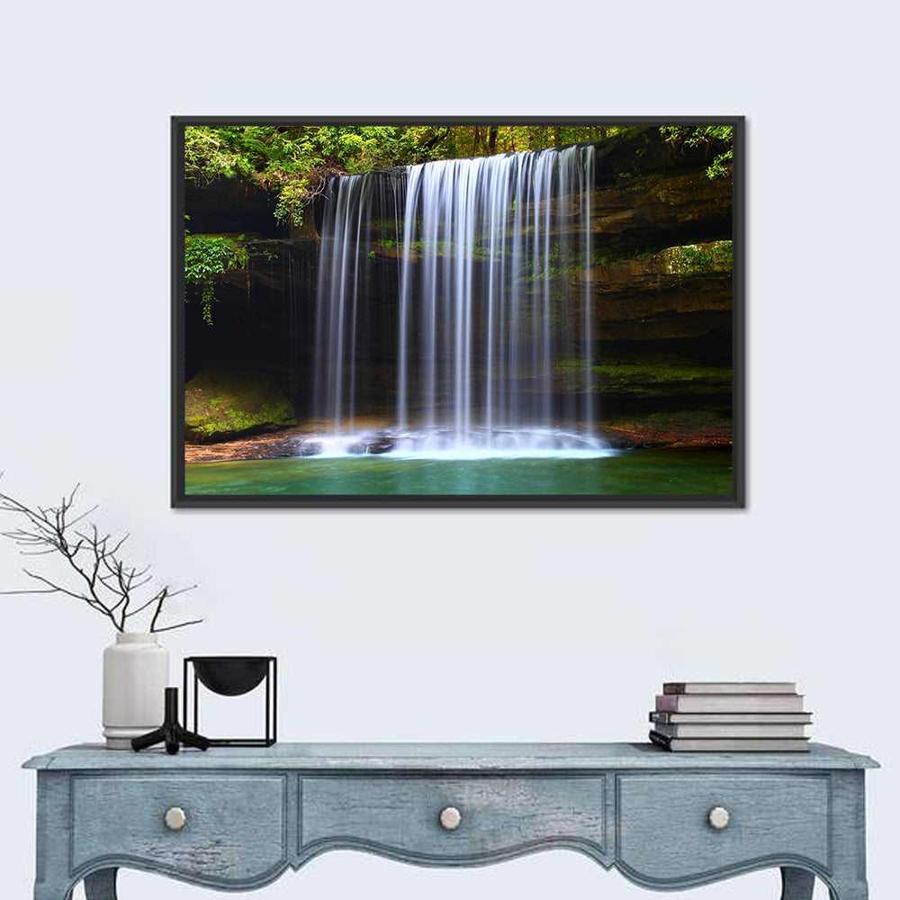 Upper Caney Creek Falls, Mossy Cliff Wall Art in a room, landscape