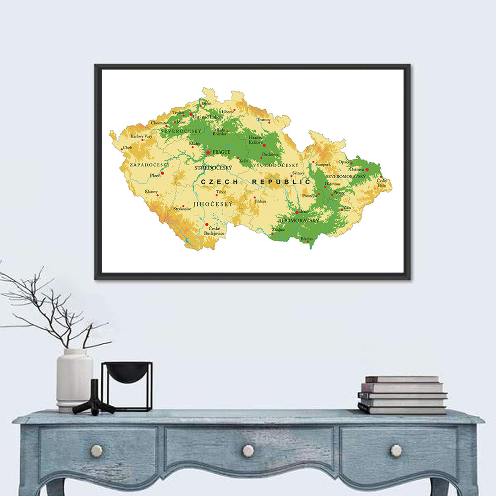 Czech Republic Topographic Relief Map Wall Art in a room, landscape