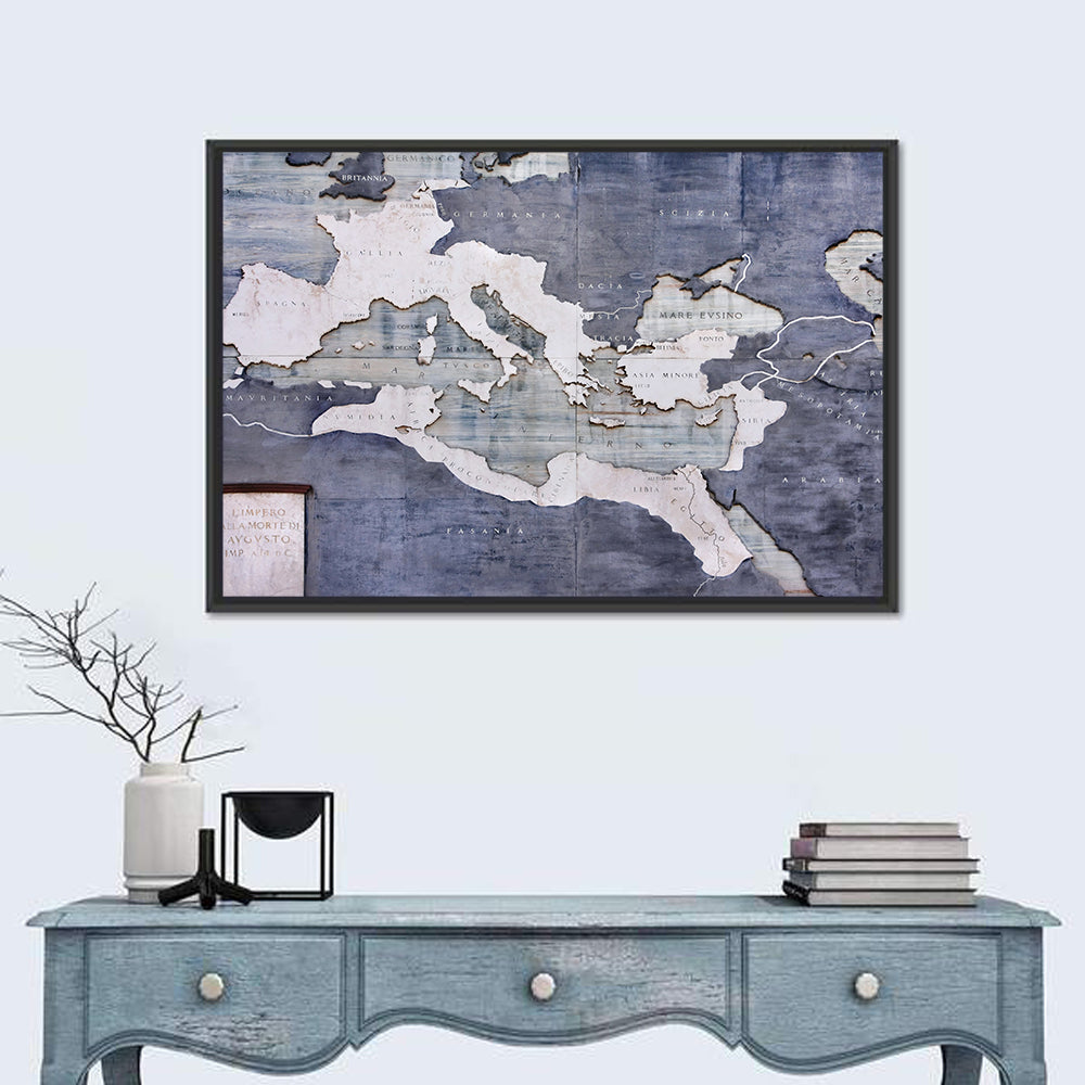 Vintage Roman Empire Map Wall Art in a room, landscape