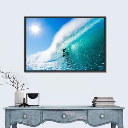 Surfer Inside Blue Barrel Wave Wall Art