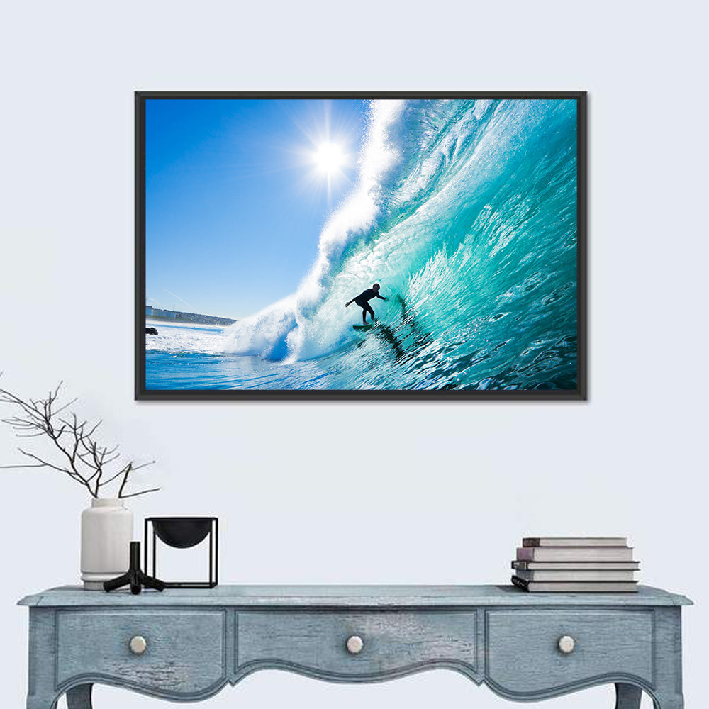 Sunlit Blue Wave with Surfer Wall Art