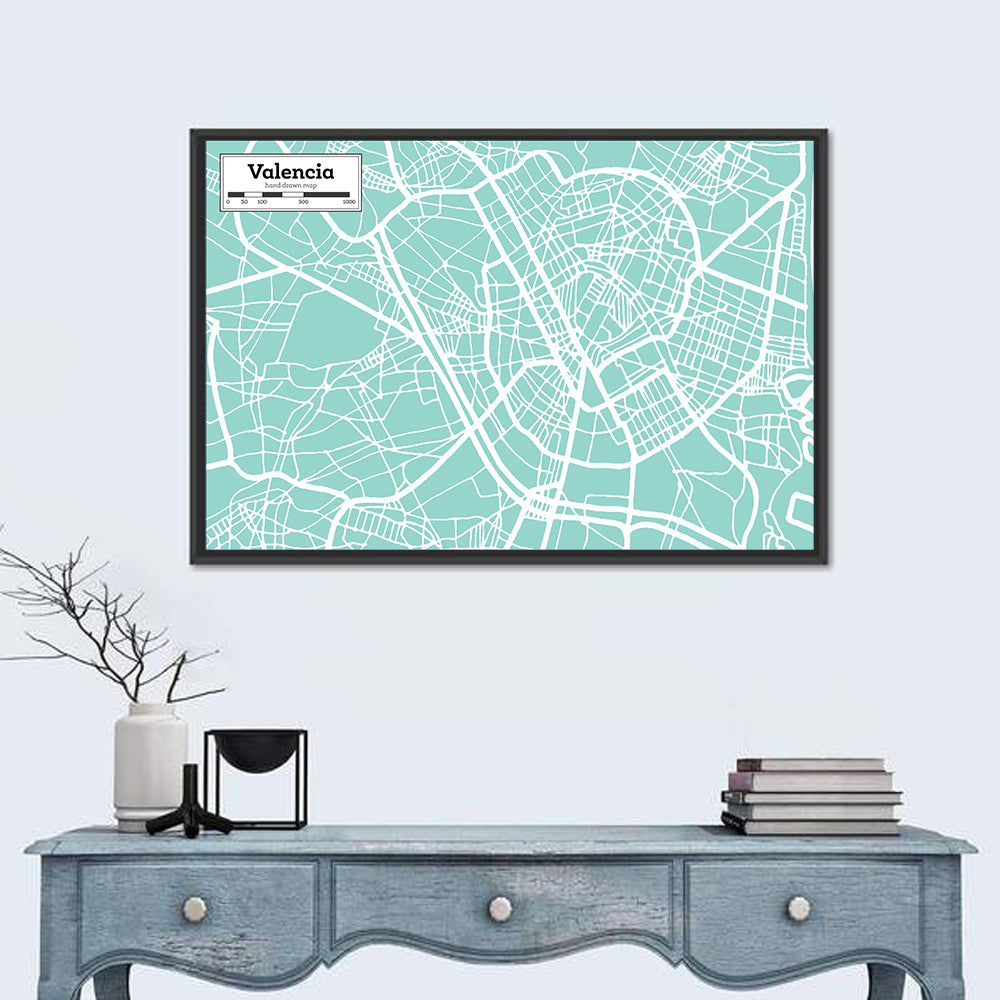 Valencia Street Grid Map Wall Art in a room, landscape