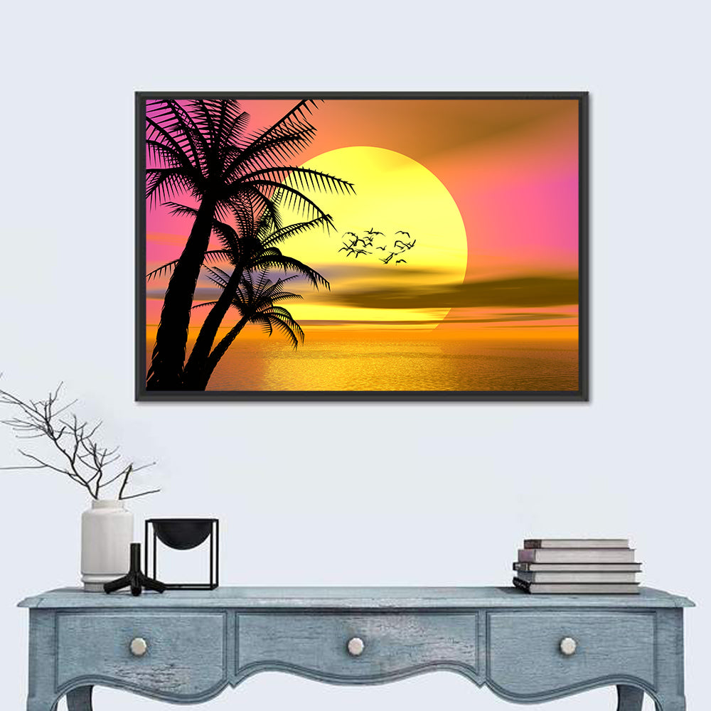 Tropical Sunset with Palm Silhouettes Wall Art
