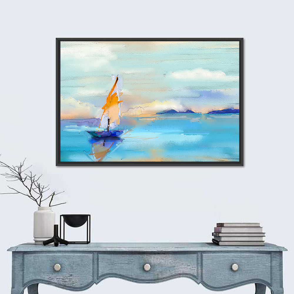 Vibrant Orange Sailboat Seascape Wall Art