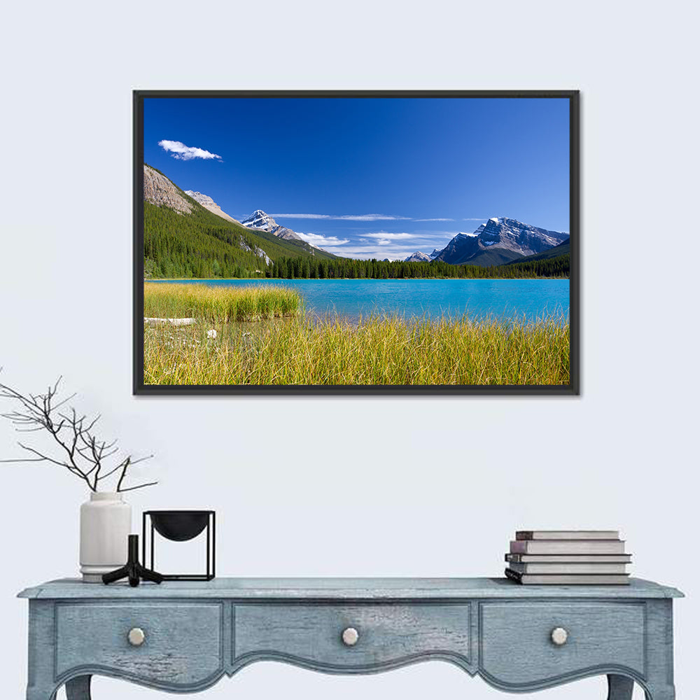 Autumn Lake in Jasper National Park Wall Art in a room, landscape