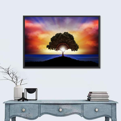 Coastal Sunset Tree Silhouette Wall Art
