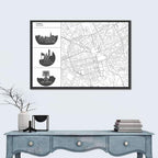 Tirana Street Map with Icons Wall Art