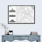 Vienna Map with Landmark Silhouettes Wall Art