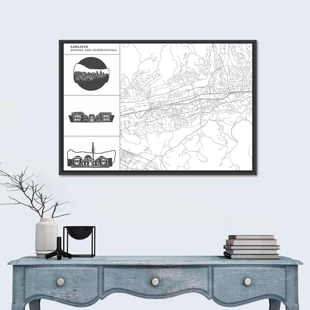 Sarajevo Line Map Wall Art