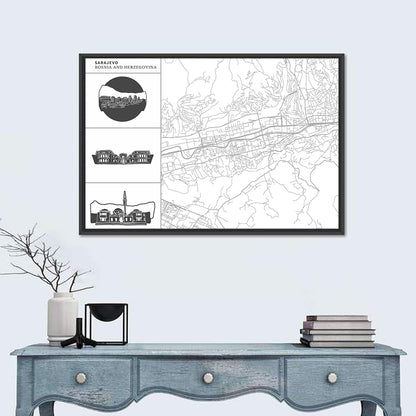 Sarajevo City Map Wall Art