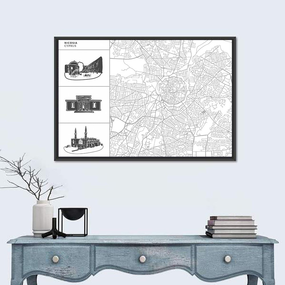 Nicosia Street Network Map Wall Art in a room, landscape