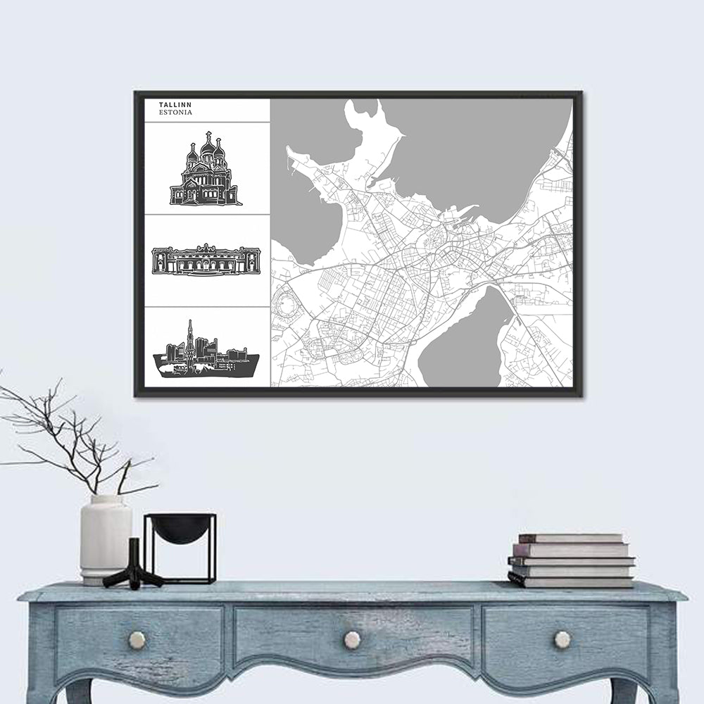 Tallinn Map with Cathedral and Palace Wall Art