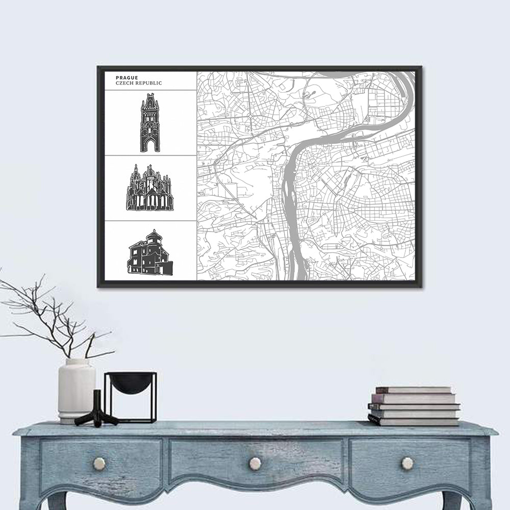 Prague City Map Wall Art