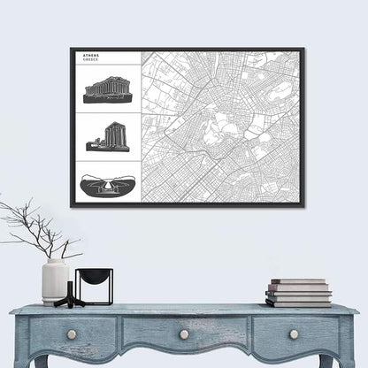 Athens City Map Wall Art