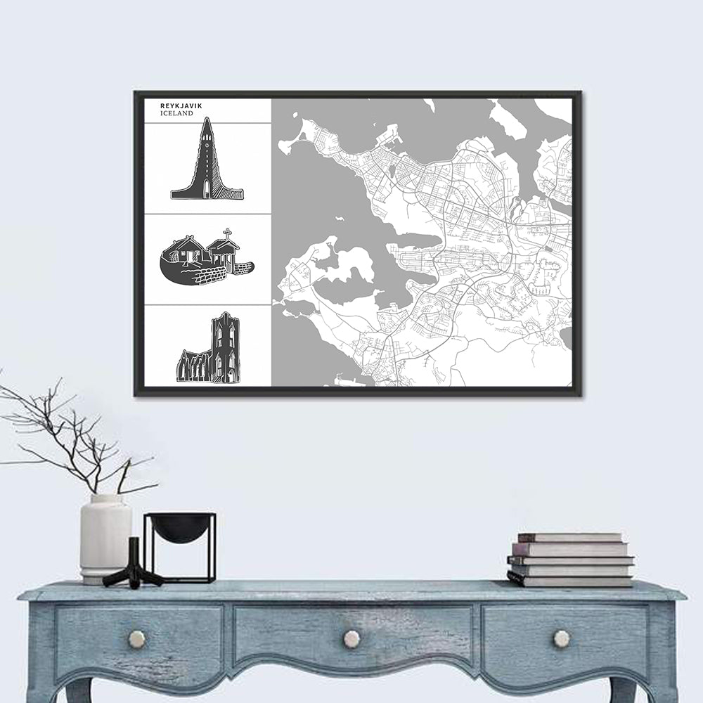 Reykjavik Map with Hallgrimskirkja Wall Art