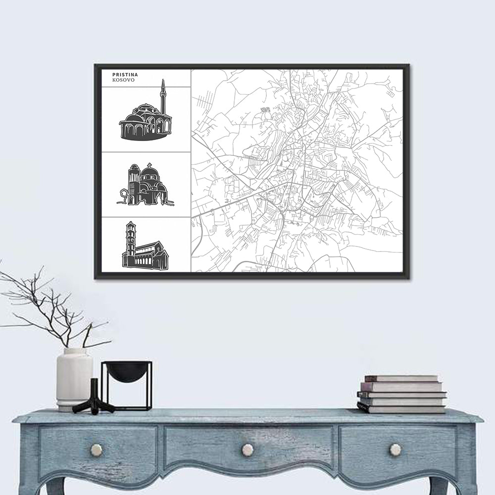 Pristina City Map Illustration Wall Art
