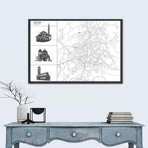 Pristina City Map Wall Art