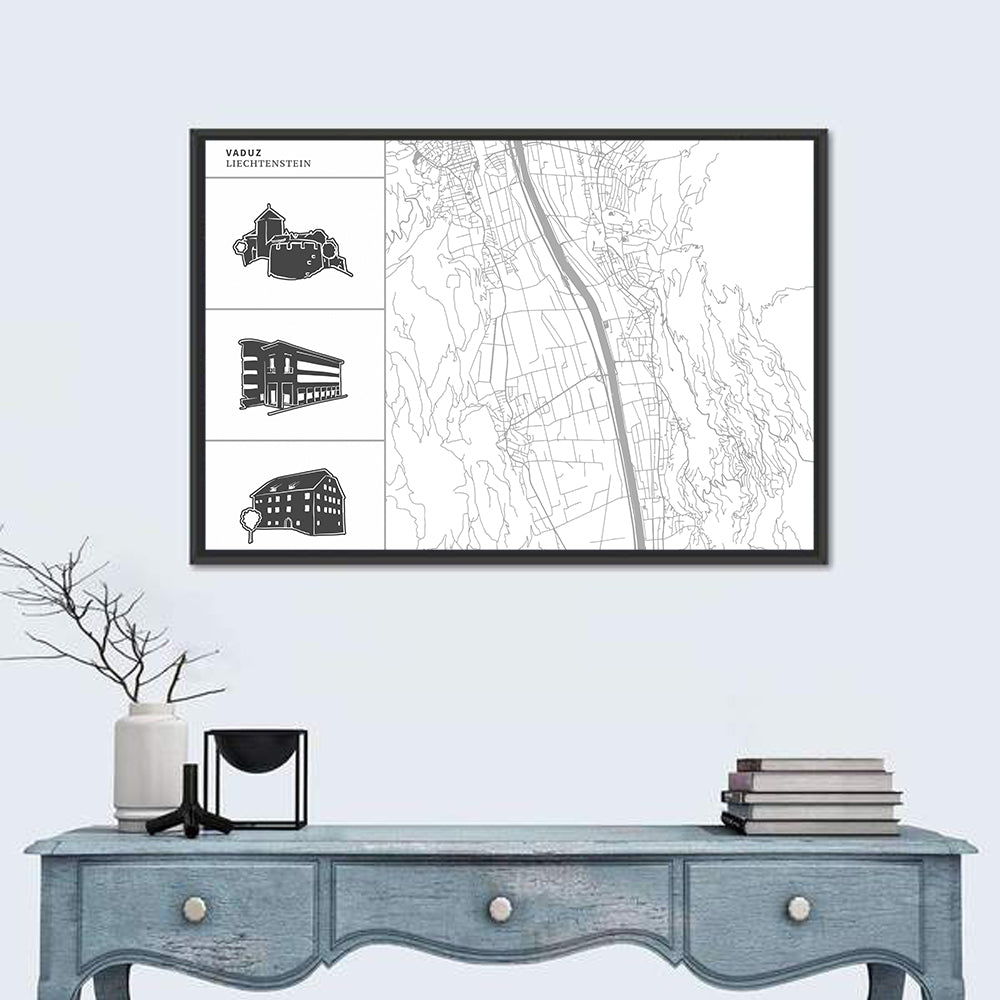 Vaduz Map with Castle Wall Art