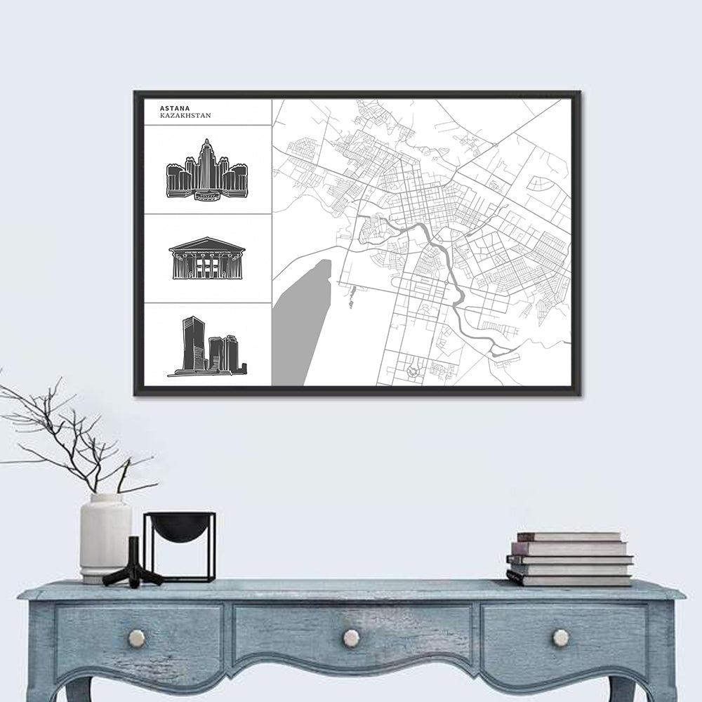 Astana Map with Landmarks Wall Art in a room, landscape