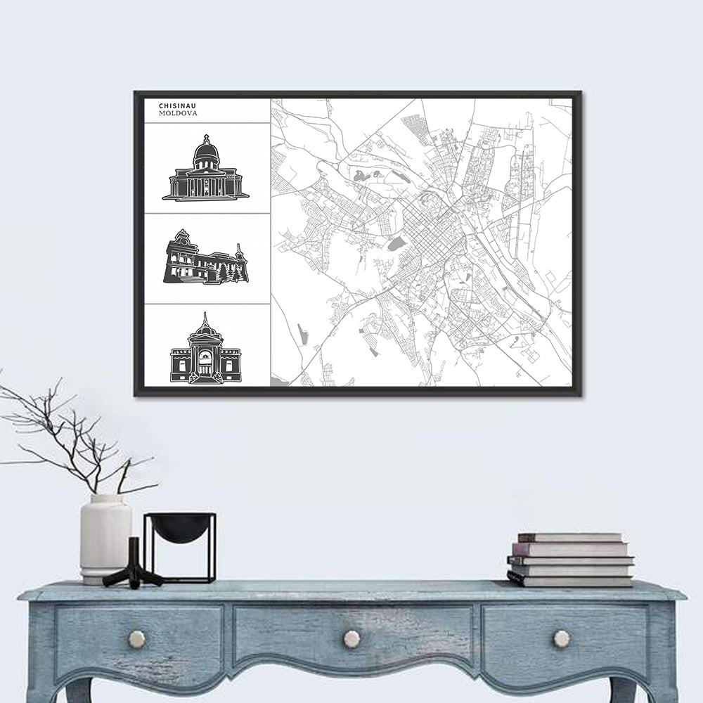 Chisinau Map with Architectural Sidebar Wall Art