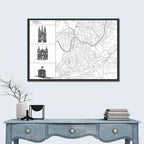 Vilnius Map with Architectural Sketches Wall Art